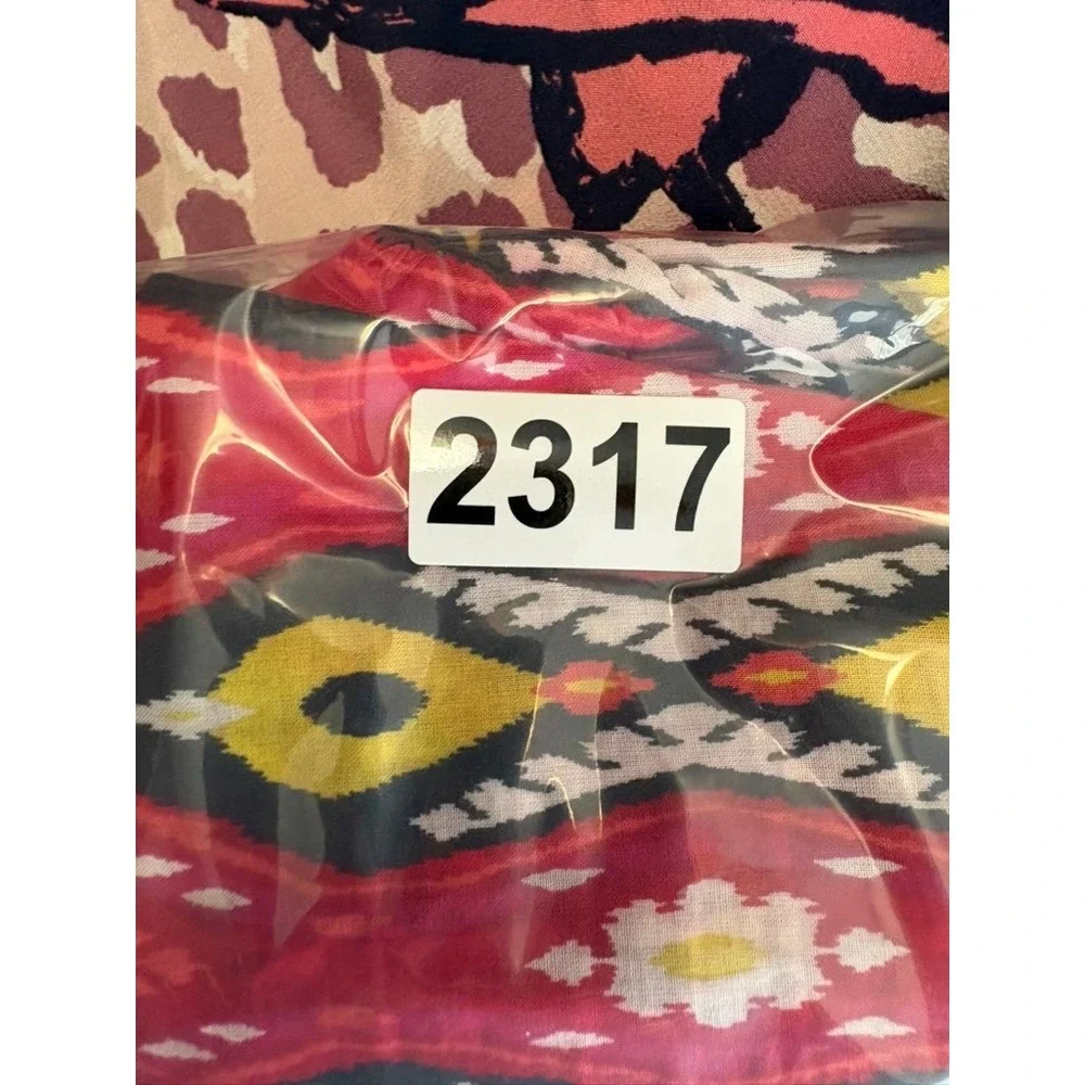 Tory Burch Tunic Women 6 Red Ikat Print V-Neck Long‎ Sleeve Side Slits Cotton